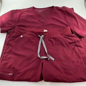 Figs Women’s Maroon Zamora Joggers Catarina Scrub Top Large Petite